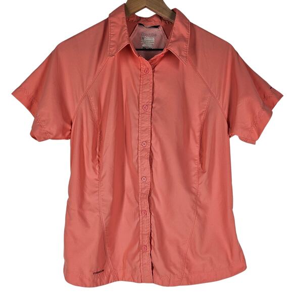 COLUMBIA WOMEN'S SALMON OMNI-DRY TITANIUM SPORT BUTTON DOWN SHIRT SIZE LARGE - Picture 1 of 11